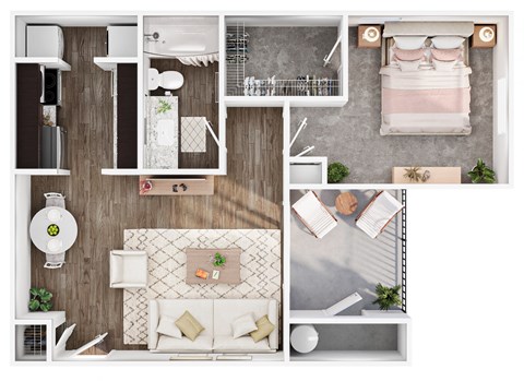 a 1 bedroom floor plan with a bathroom and a living room